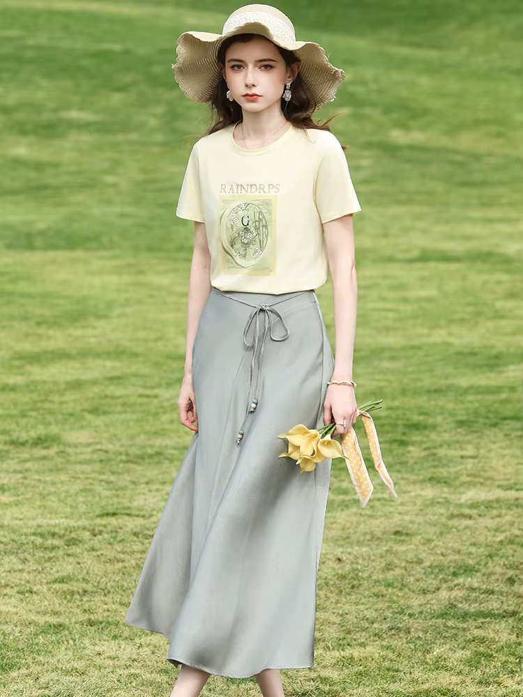 I BELIEVE YOU T-shirt à broderie florale jaune clair pour femme