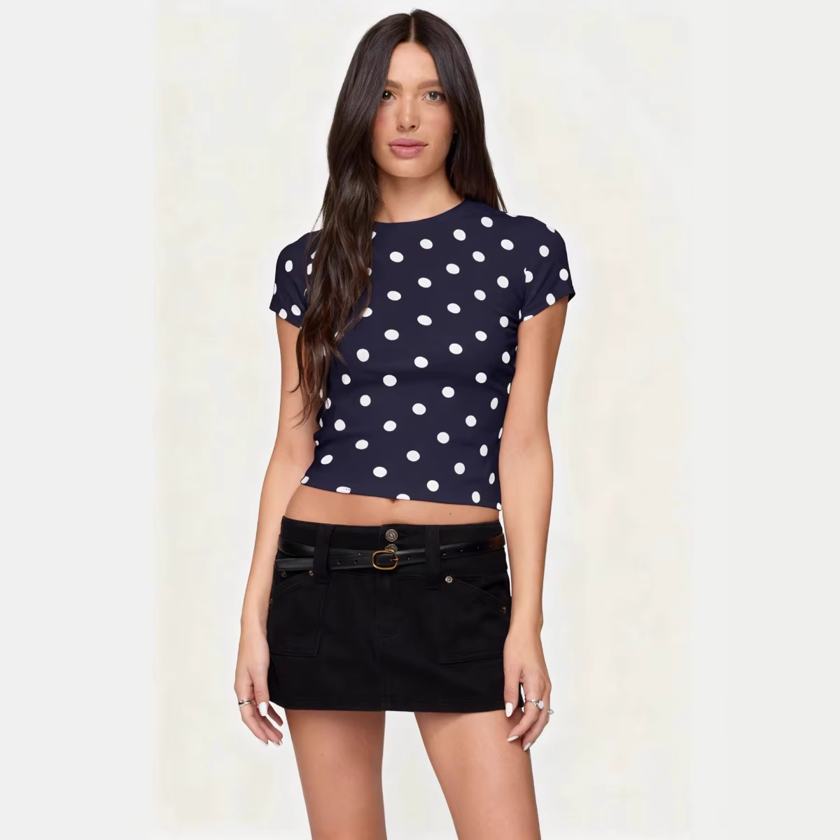 T-shirt vintage à pois à manches courtes