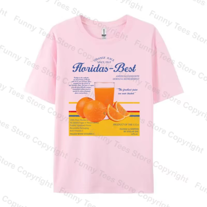 T-shirt Vintage Femme Orange Floride Esthétique Rétro Imprimé Fruits Unisexe 2026 Été Oversize Streetwear Hauts