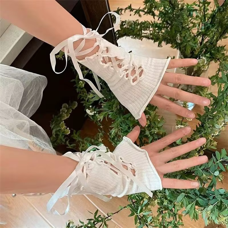 Femmes cerclage dentelle sans doigts chaud Sexy bras manches bricolage à lacets gants de protection solaire maille