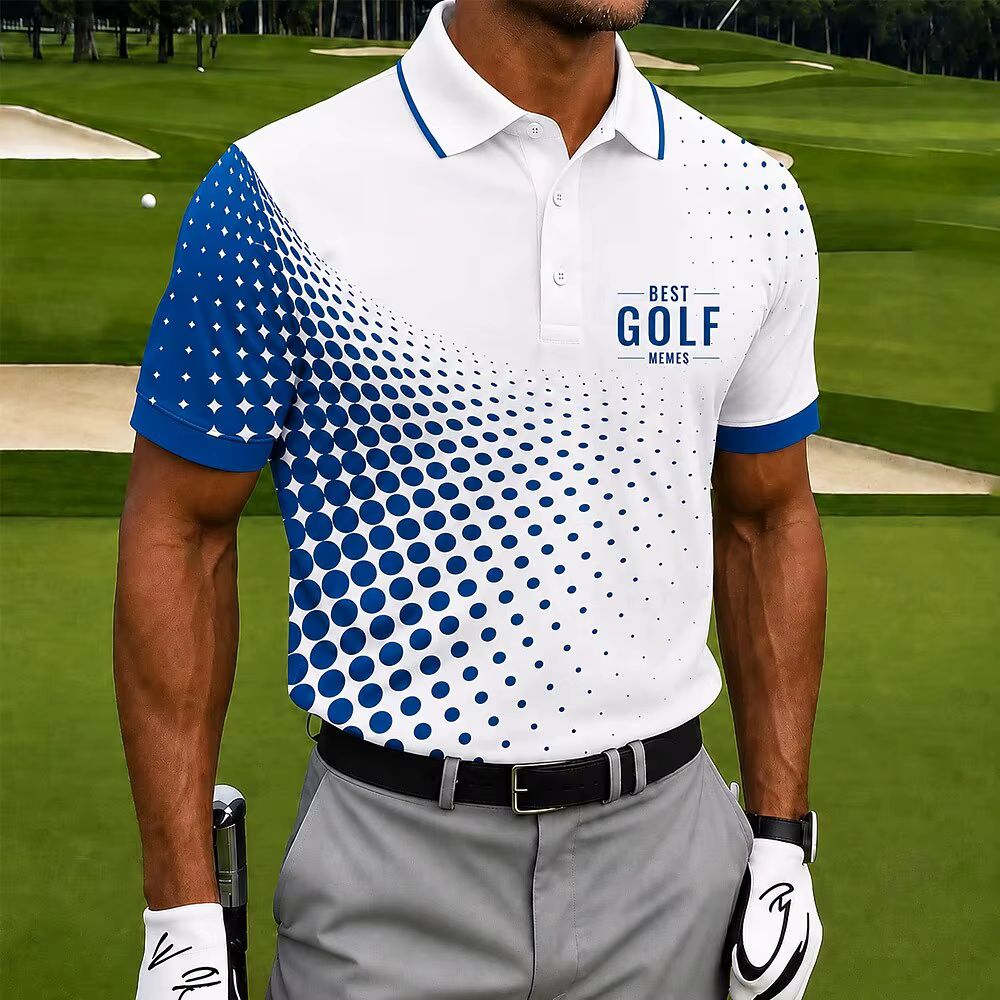 Polo pour homme « Best Golf » à imprimé points dégradés noir et blanc