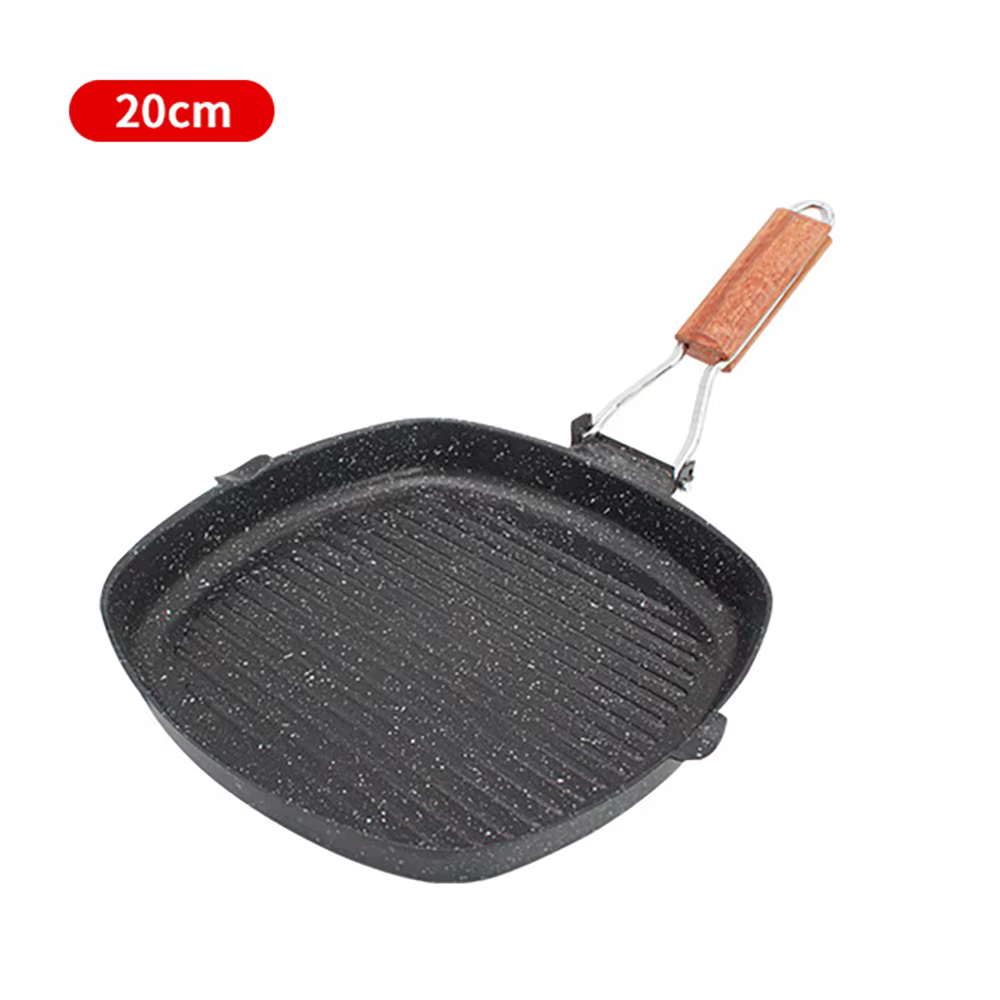 Poêle à Steak pliante pour l'extérieur et la maison, poêle à fond plat rayé, poêle à Induction à gaz antiadhésif spécial pour la friture du Steak