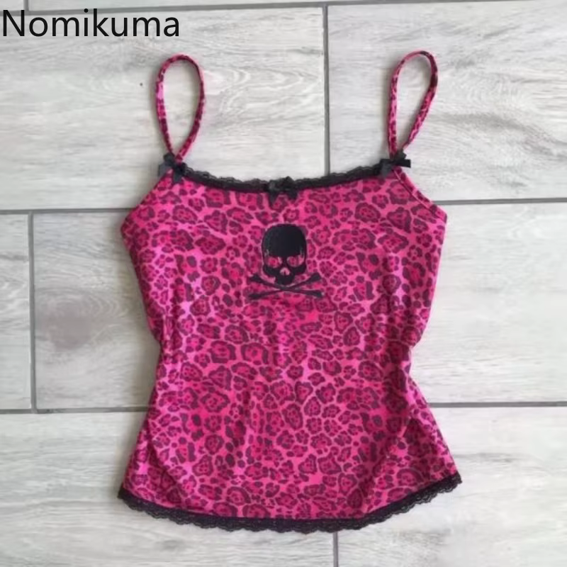 Débardeurs femmes léopard crâne imprimé Sexy Camis Y2k hauts 2025 Ropa Mujer Patchwork dentelle coupe ajustée haut court décontracté mode été gilet