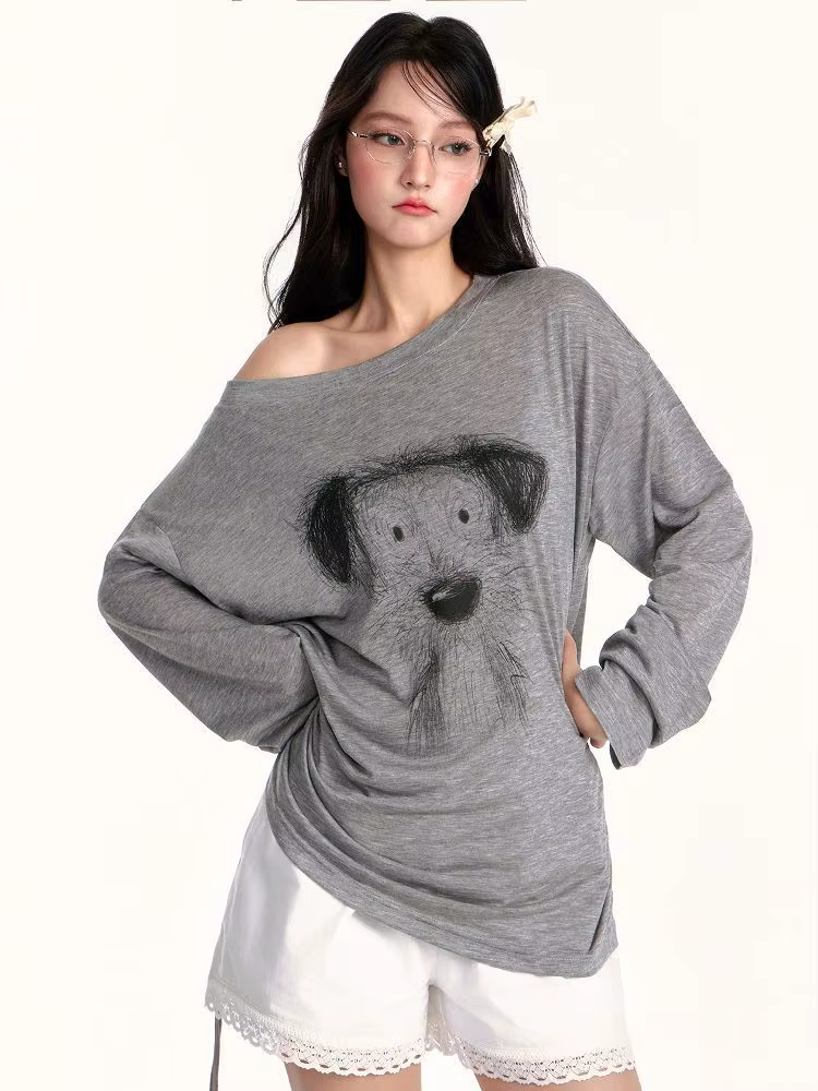 Style américain t-shirts femmes croquis imprimé à manches longues T-shirt 2025 été mince légèrement Transparent crème solaire couverture haut