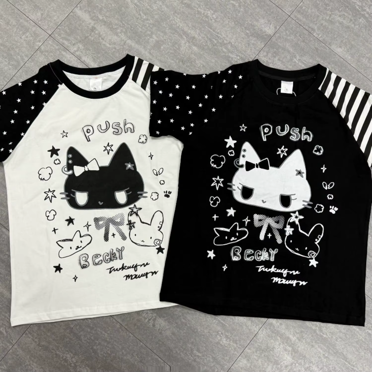 T-shirt à manches courtes imprimé chat mignon style japonais pour femme