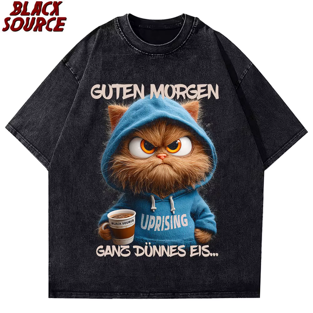 T-shirt humoristique pour homme T427 avec motif chat allemand « Guten Morgen Ganz Dünnes Eis »