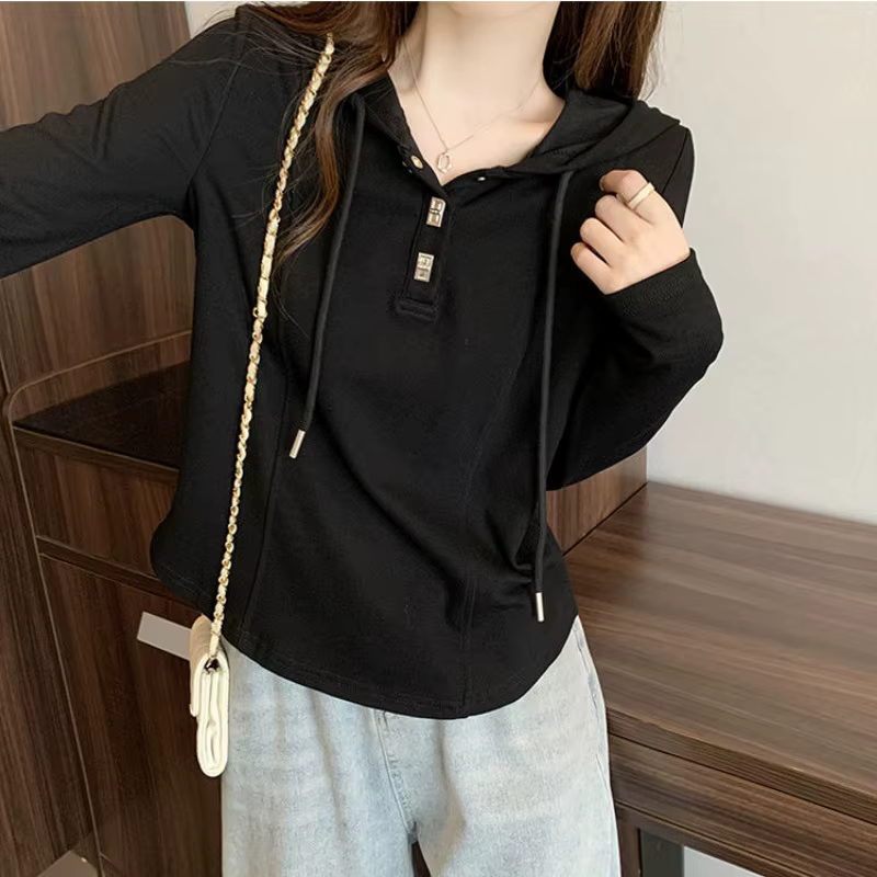 T-shirt à capuche à manches longues pour femme, demi-zip, ourlet incurvé, coupe slim, décontracté, pour l'automne et l'hiver