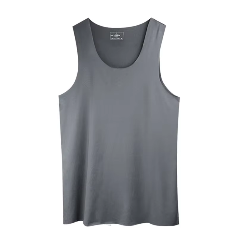 Débardeur de sport moulant sans manches en soie glacée sans couture pour homme