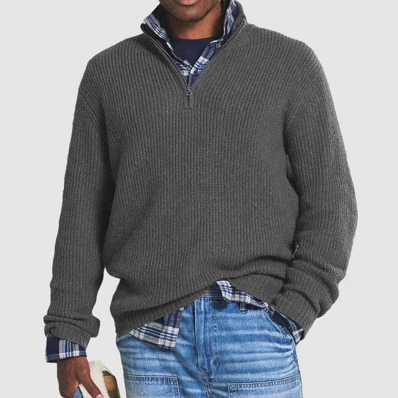 Pull à manches longues pour hommes, pull décontracté, haut monochrome, demi-fermeture éclair, extérieur, travail, PVD, automne, hiver, mode, nouveau