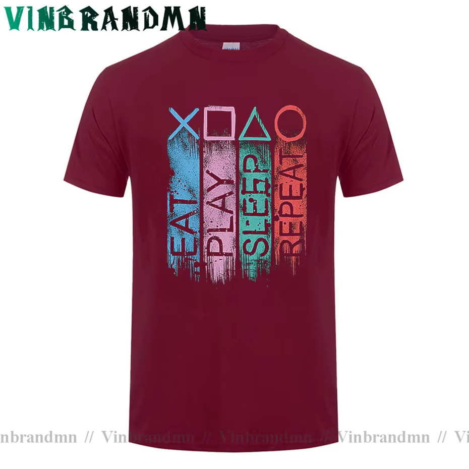 Gamer t-shirt Vintage jouer manger sommeil répéter