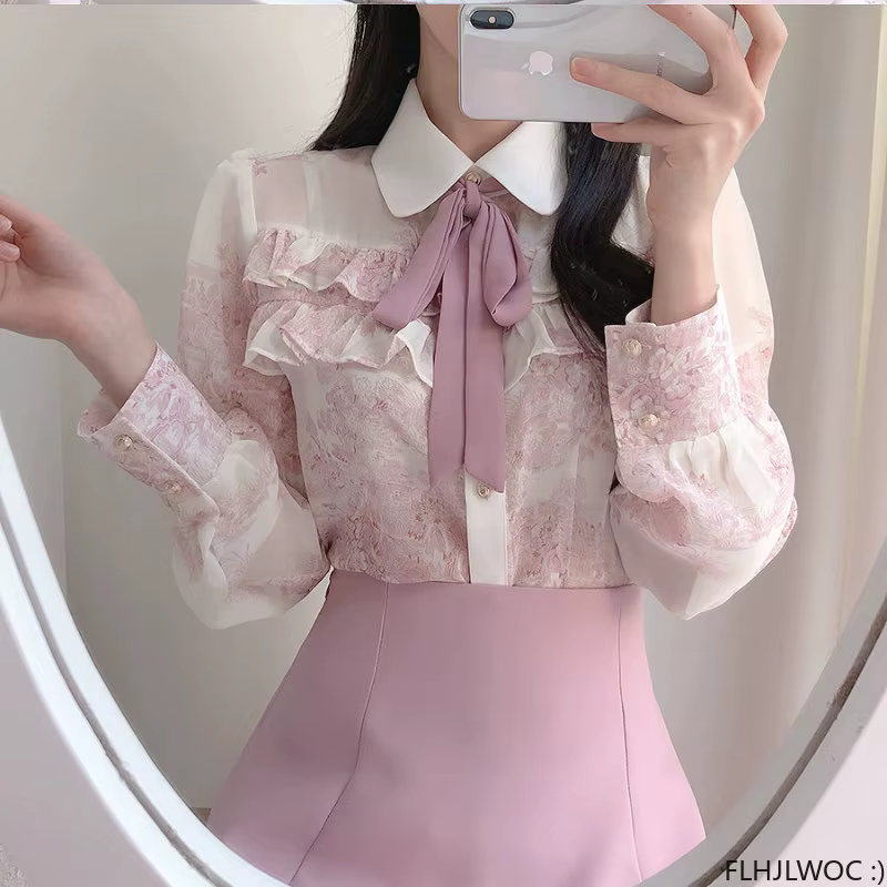 Femmes volants mignon noeud papillon hauts Style Preppy Vintage japonais corée Design bouton élégant formel blanc rose chemises Blouses