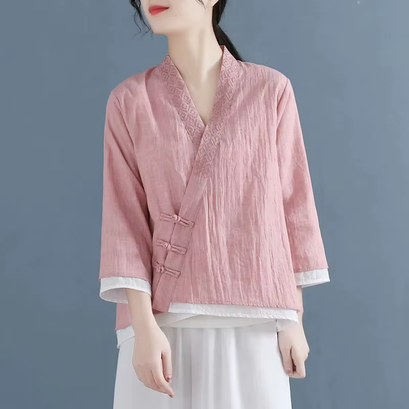 Chemise en dentelle à col en V pour femmes