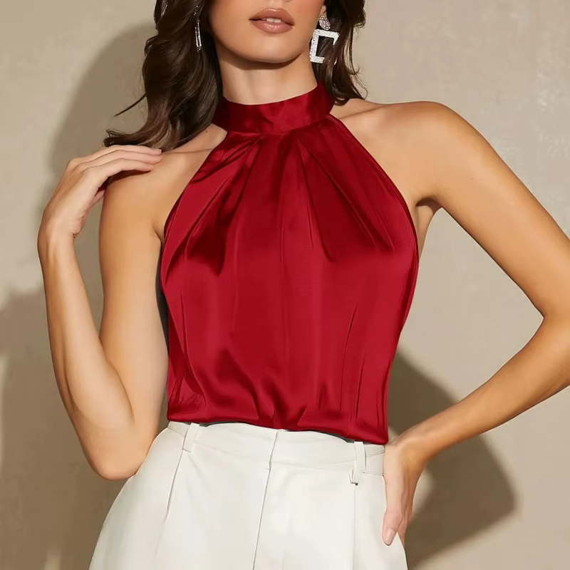 Débardeur élégant en Satin à col licou pour femme