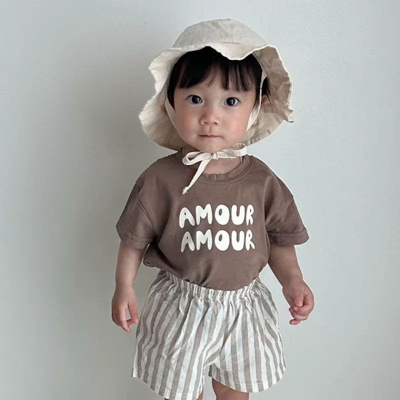 Bébé à manches courtes t-shirt garçon filles mignon Simple lettre impression
