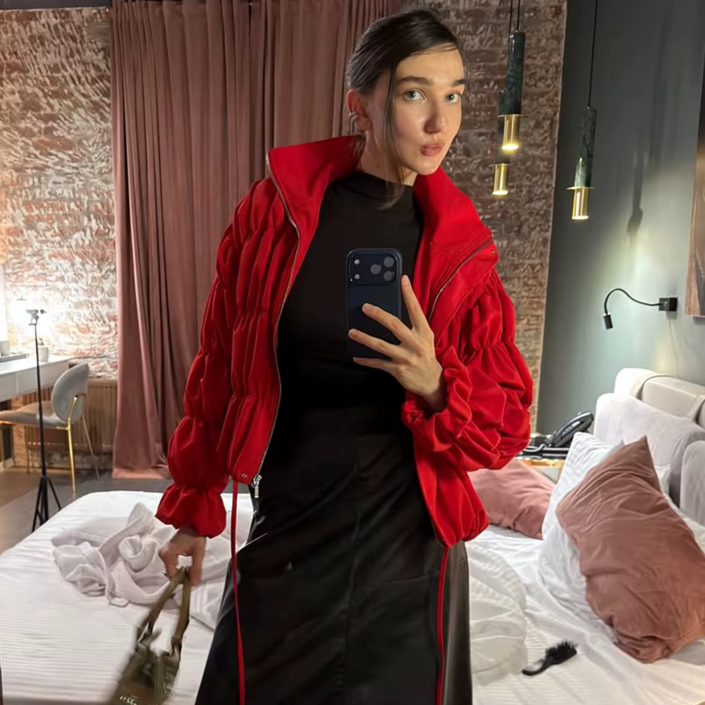 Talenza mode rouge veste femmes nouveau froncé cordon Patchwork haut décontracté Vintage surdimensionné Streetwear