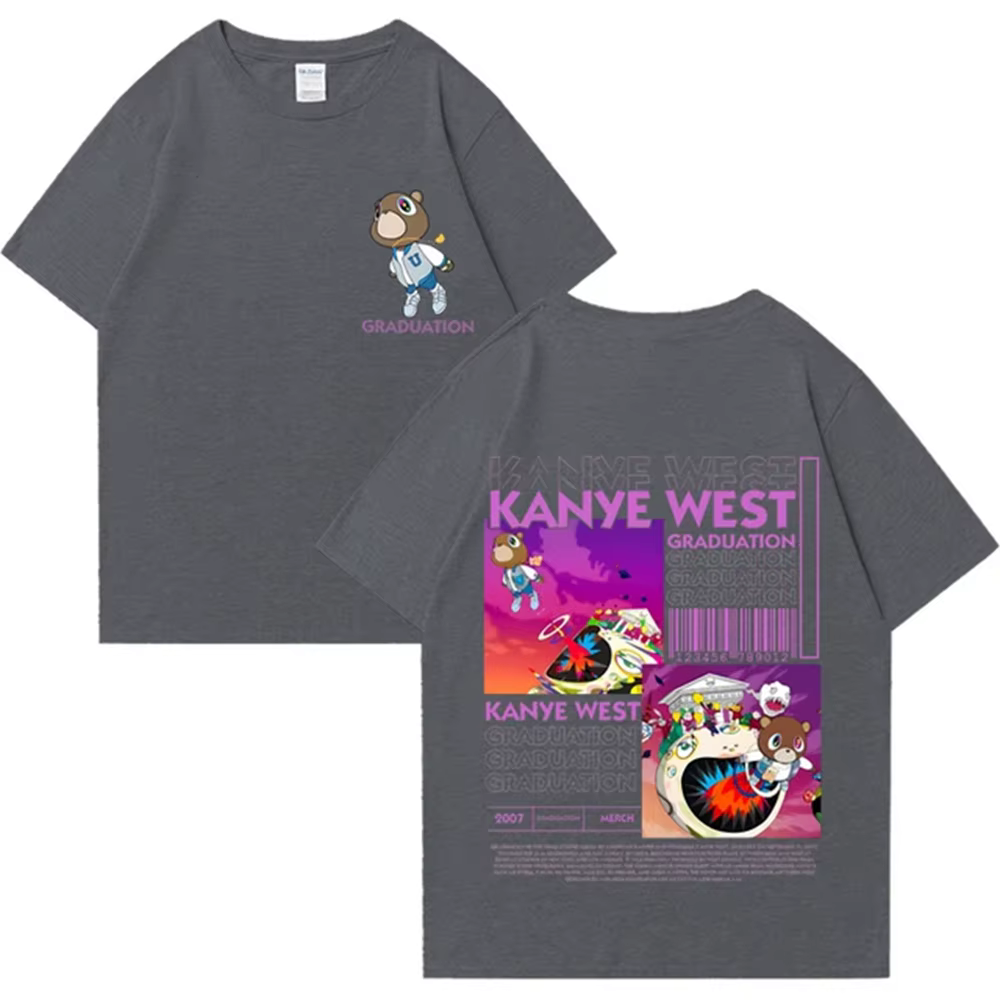 Kanye West Graduation Bear Double face imprimé t-shirt hommes femmes mode Hip Hop dessus frais à manches courtes unisexe T-shirts 72463
