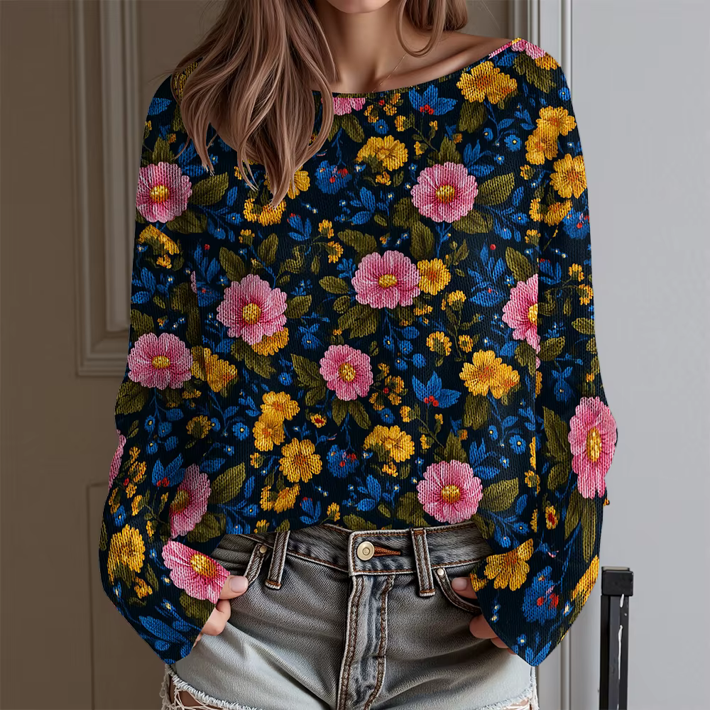 T-shirt à manches longues et col bateau pour femmes