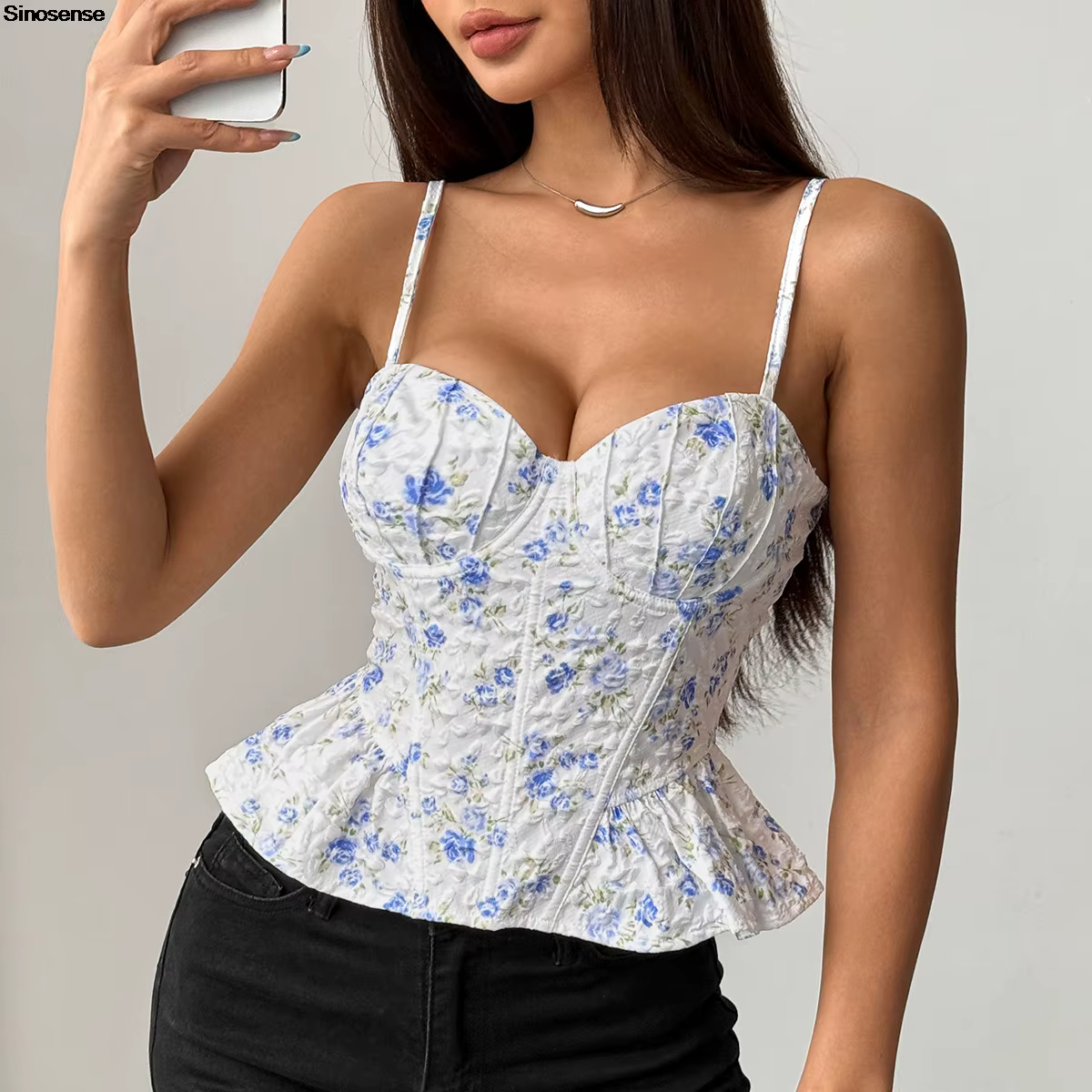 Femmes Floral été haut Corset Sexy dos nu à lacets asymétrique à volants ourlet Bustier Cami Y2K Date soirée Club hauts de fête
