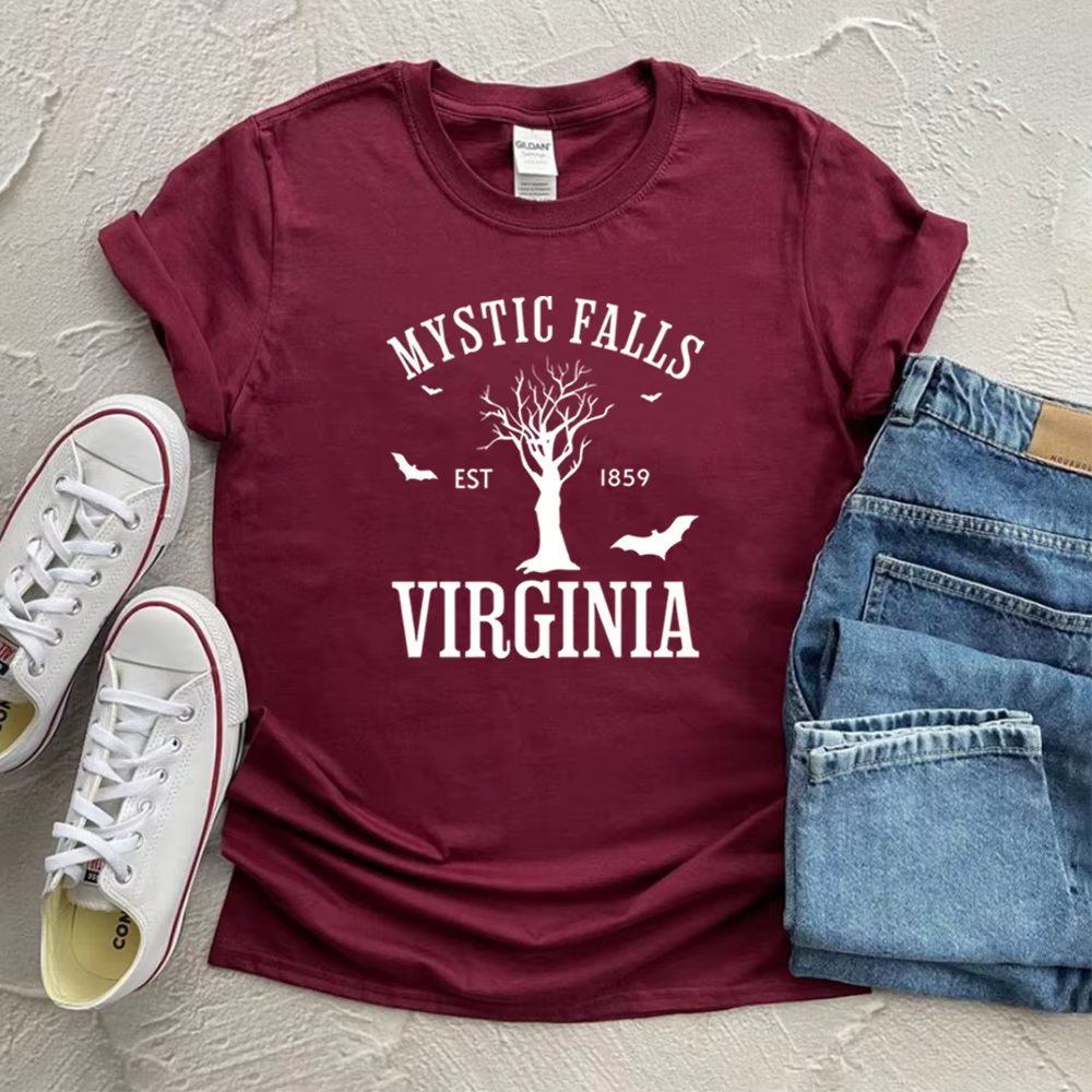 Mystic Falls Virginia T-shirt Vampire Diaries Chemise Rétro Émission de télévision TVD Inspiré Tee Damon Salvatore