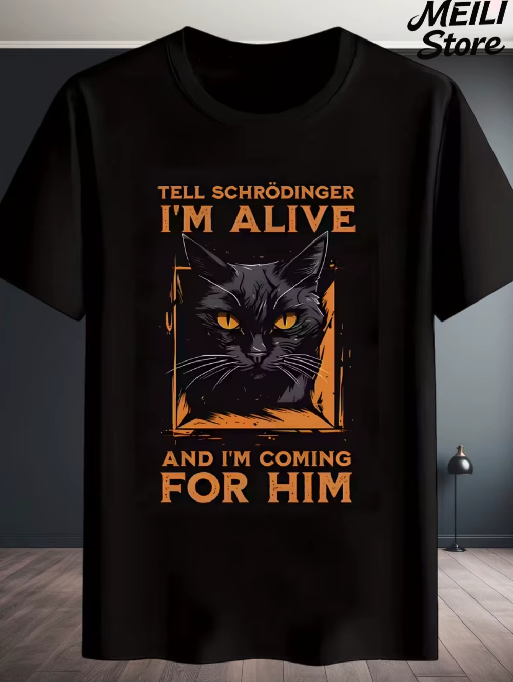 Schrodinger chat Design hommes T-Shirt été décontracté amusant 3D imprimé ample mode haut surdimensionné Science amant