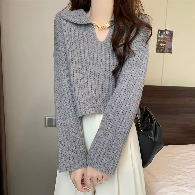 Chandails tricotés courts pour femmes suéteres jeunes De Mujer Style japonais pull attrayant automne basique solide