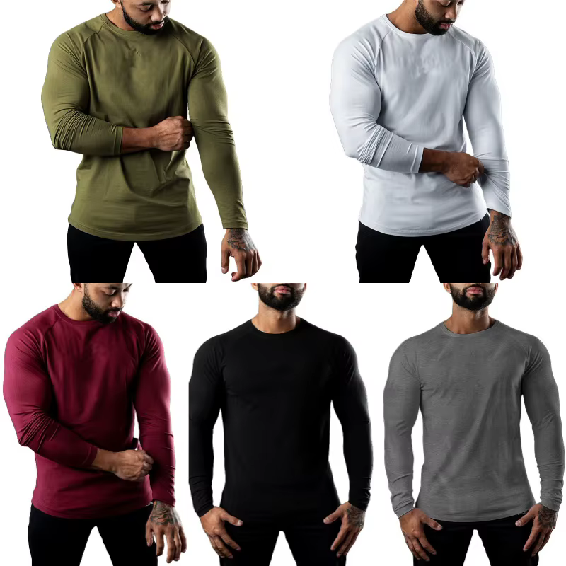 Hommes t-shirts décontracté col rond à manches longues coton évacuant l'humidité