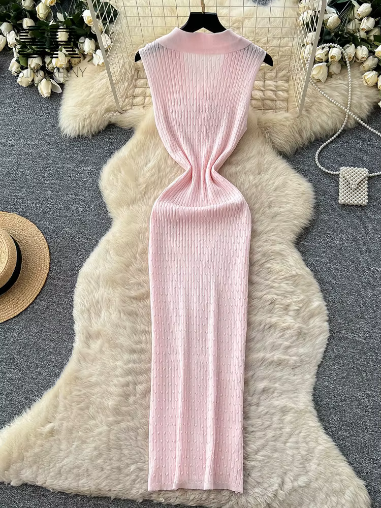 Robe longue moulante en maille extensible SINGREINY pour femme