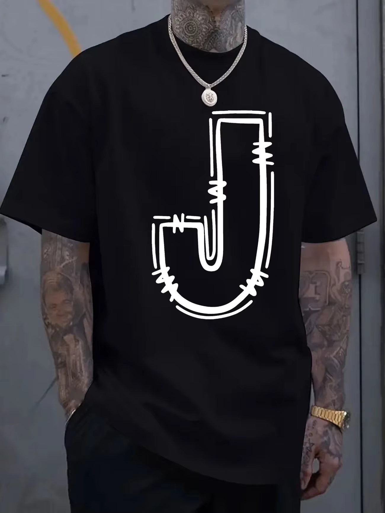 T-shirt décontracté en coton pour hommes avec imprimé de lettre J élégant – Respirant et confortable pour les t-shirts