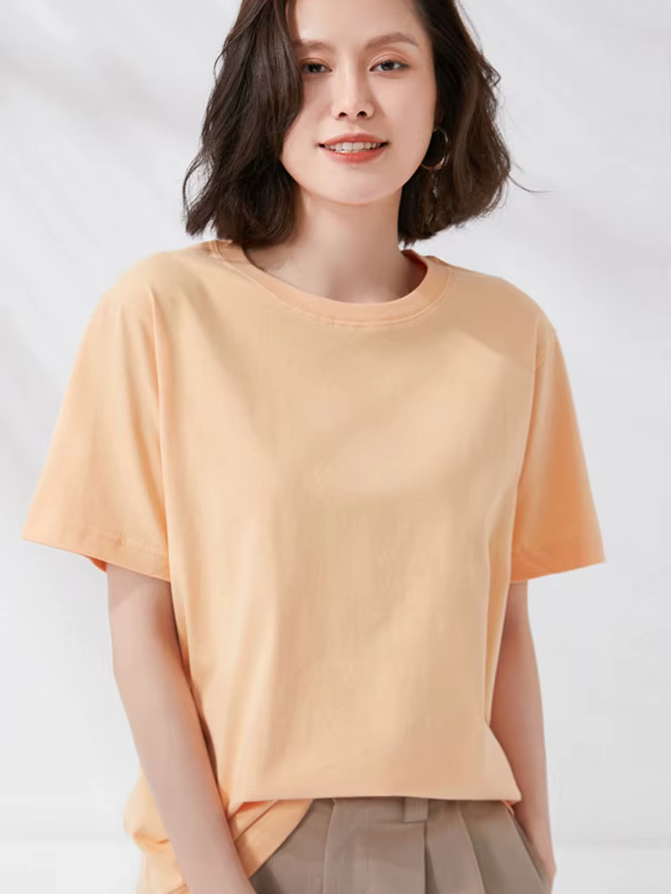 T-shirts femmes 2025 été à manches courtes coton solide décontracté