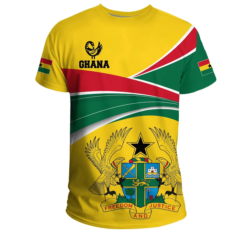 T-shirt africain ghanéen imprimé en 3D pour hommes