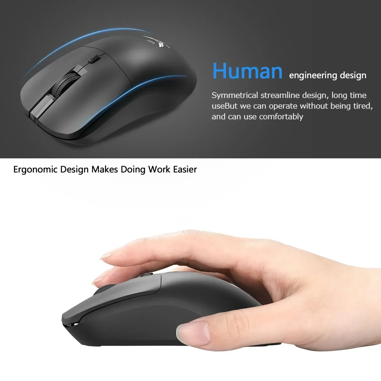 Souris de jeu sans fil 2.4G, Bluetooth 5.4, ergonomique, 800-1200-1600 DPI, Rechargeable, pour PC et ordinateur portable