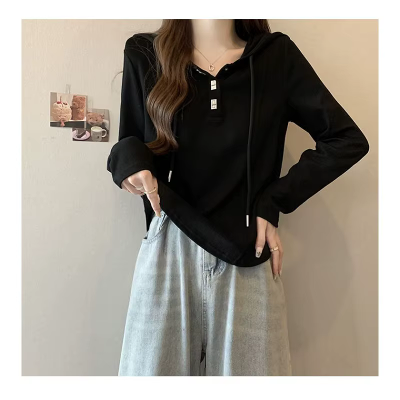 T-shirt à capuche à manches longues pour femme, demi-zip, ourlet incurvé, coupe slim, décontracté, pour l'automne et l'hiver