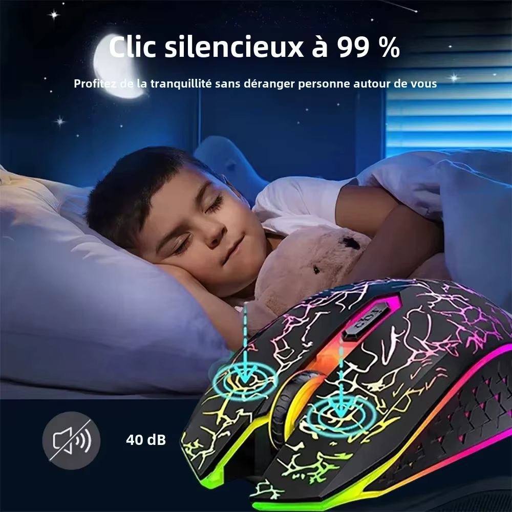Souris sans fil Bluetooth 5.2 RGB 2.4G, double Mode, pour jeu, 6 boutons, silencieuse, pour MacBook, tablette, ordinateurs portables