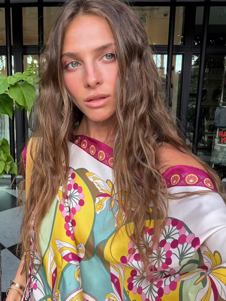 Nouveau débardeur asymétrique imprimé à une épaule avec lien pour femme, coupe ample et irrégulière, idéal pour la fête ou la plage