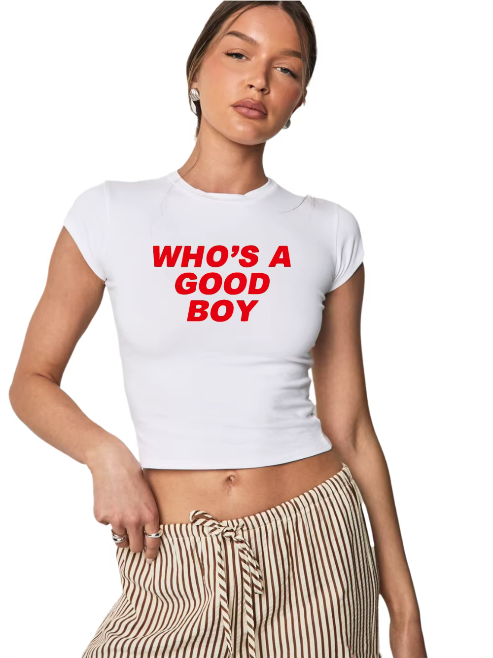 Qui est un bon garçon haut court Y2K bébé T-Shirt filles été coton chemise courte à manches courtes femmes