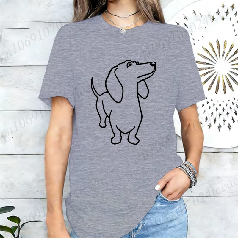T-shirt décontracté pour femme à imprimé graphique Teckel