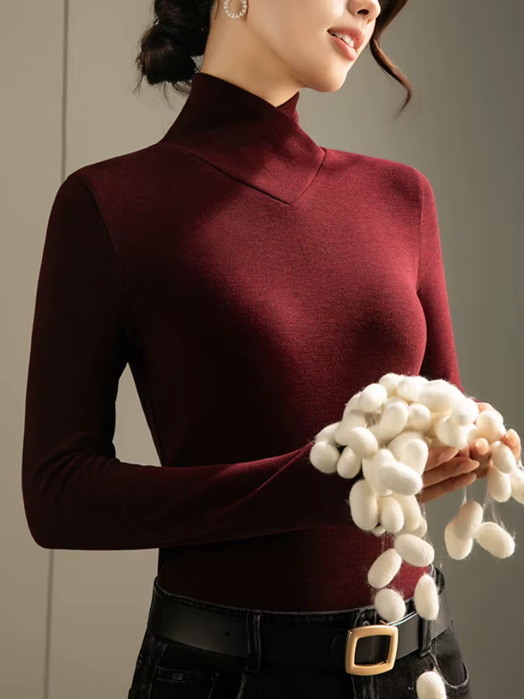 Chemise allemande en velours à col en V pour femmes, T-shirt à manches longues, chaud, astronomique, intérieur en laine, collection automne et hiver