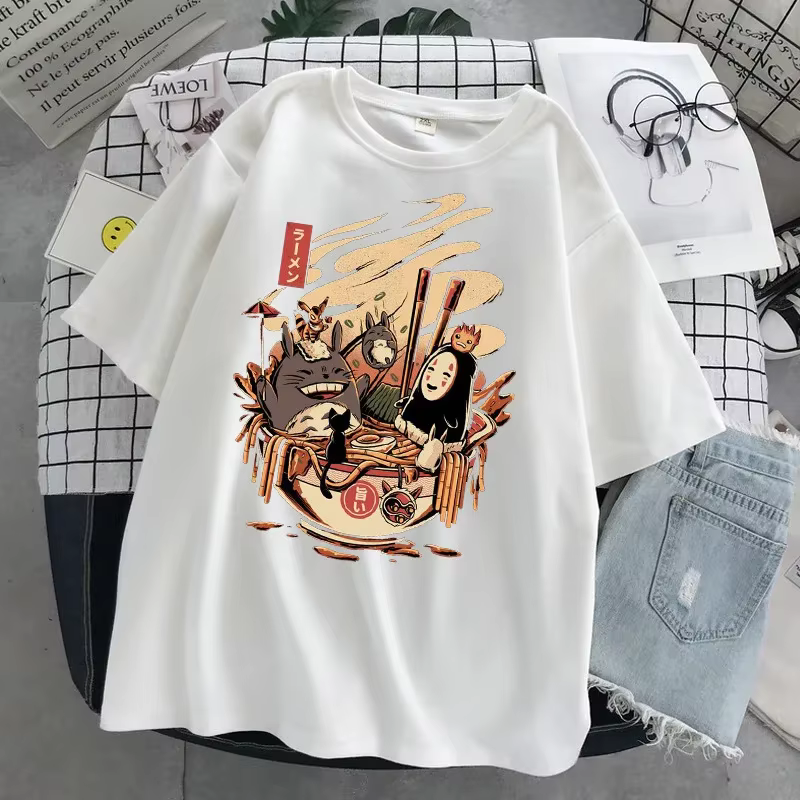 Hayao Miyazaki Anime série Totoro imprimé hommes et femmes décontracté col rond manches courtes Harajuku