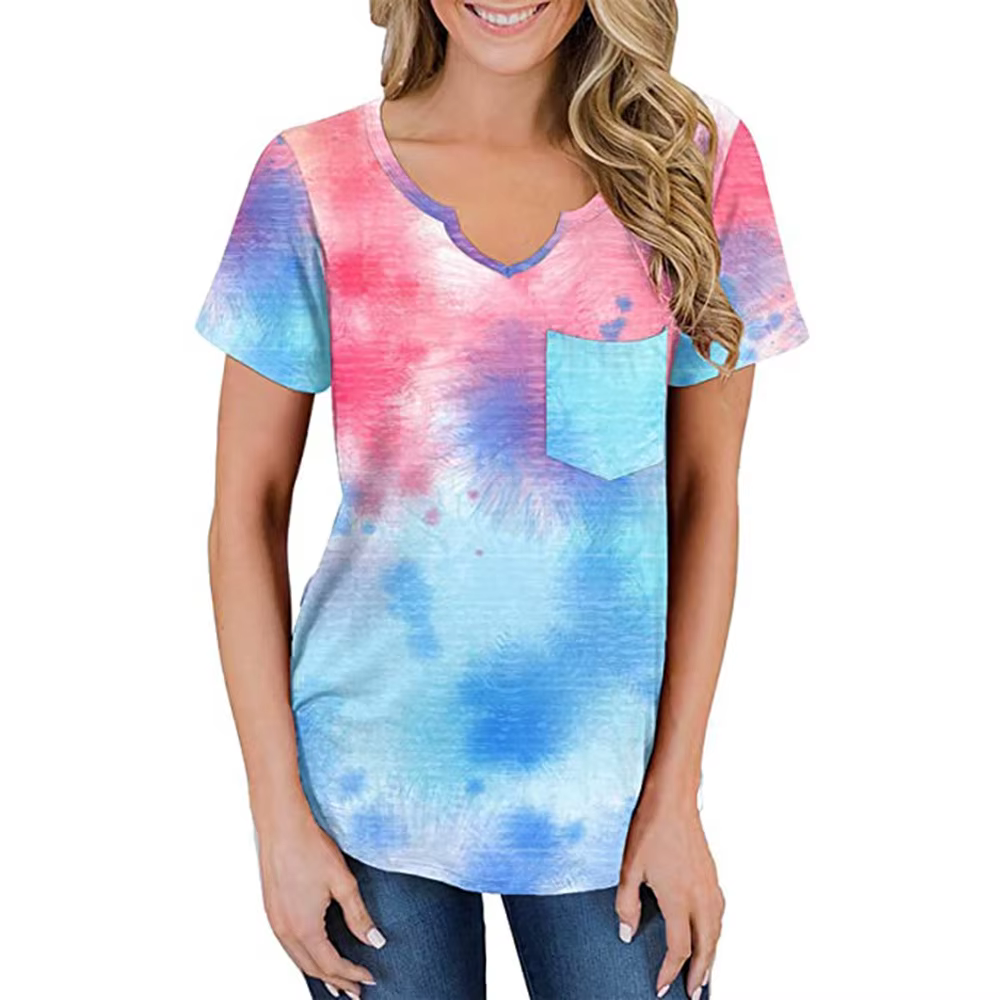 T-shirt ample à manches courtes et col en V pour femmes
