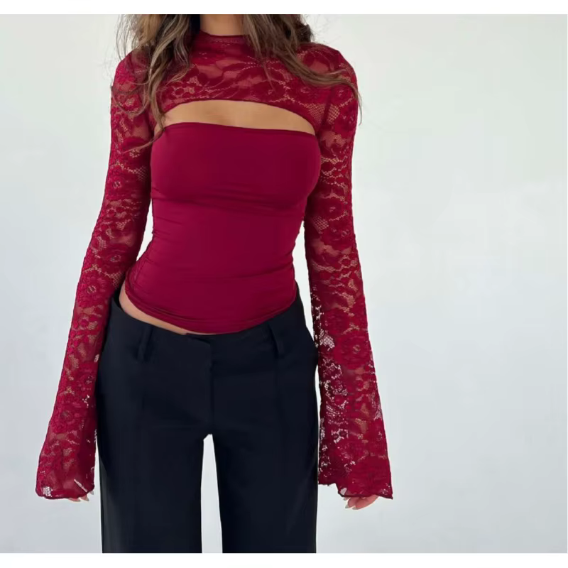 Nouveau T-shirt en dentelle pour femmes haut polyvalent vêtements