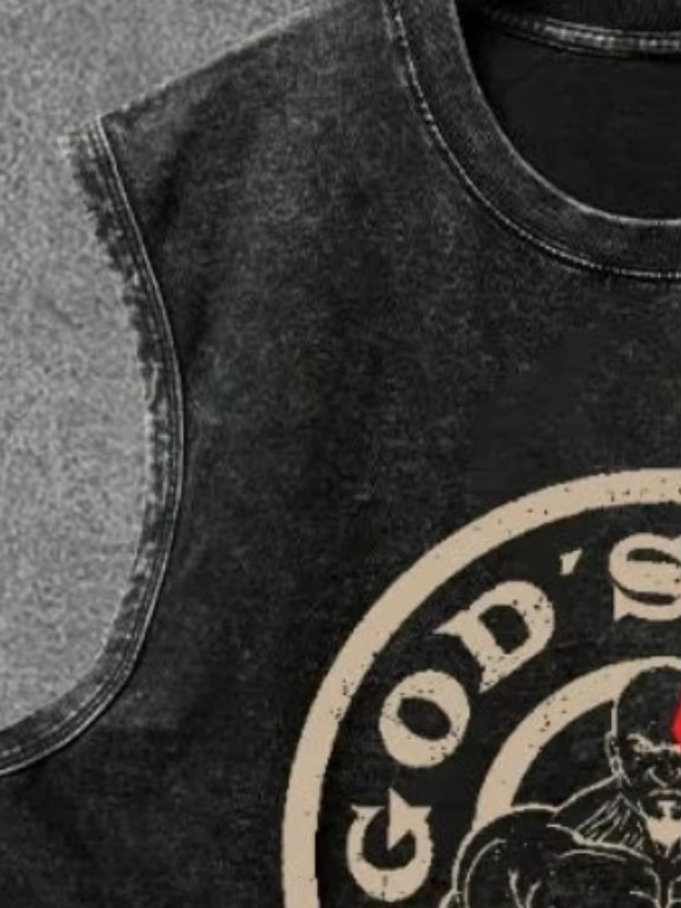 Débardeurs Homme Tendance Été Sans Manches Style Rétro Unisexe Oversize GOD'S GYM WASHED Harajuku Sport