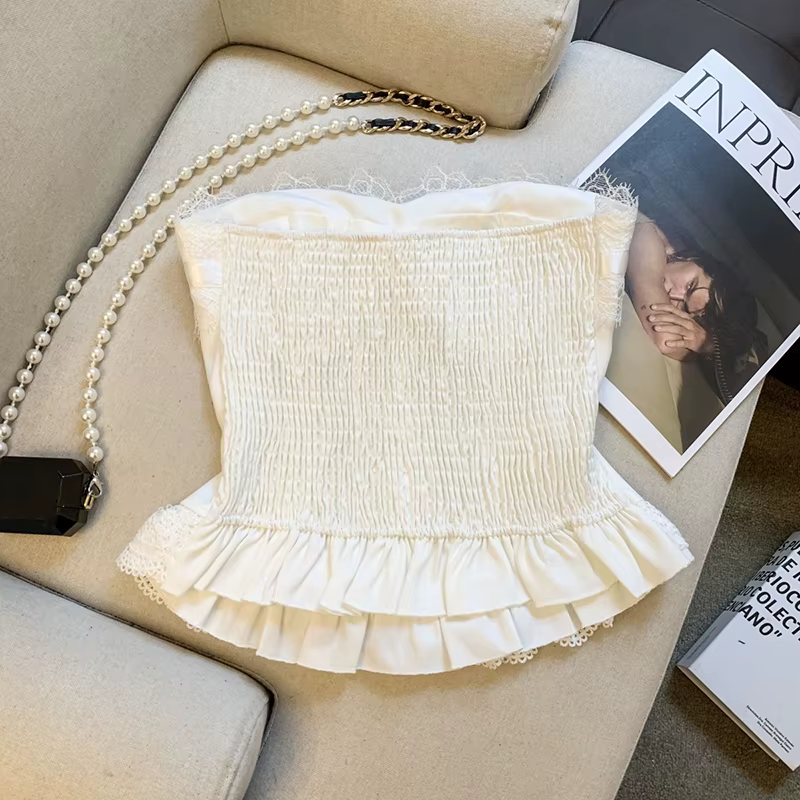 MEXZT Débardeur rose à nœud pour femme, style streetwear, camisole noire en dentelle sans bretelles, corset blanc sexy dos nu, vêtements de mode estivaux, nouveauté