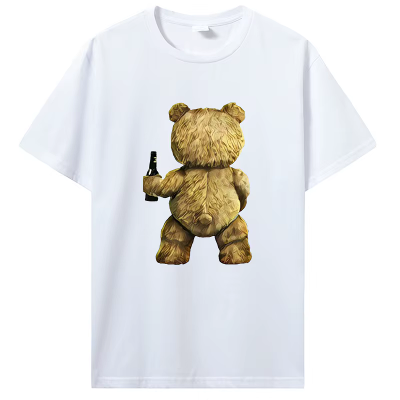 T-shirt imprimé ours en peluche à manches courtes pour hommes et femmes