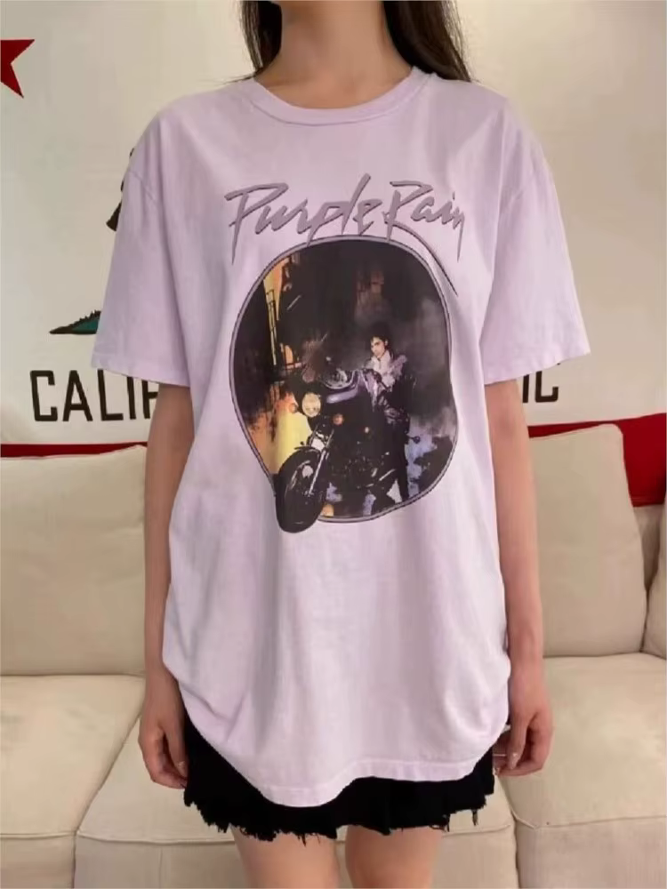 Violet Harley moto imprimé T-shirts femmes été décontracté coton col rond manches courtes