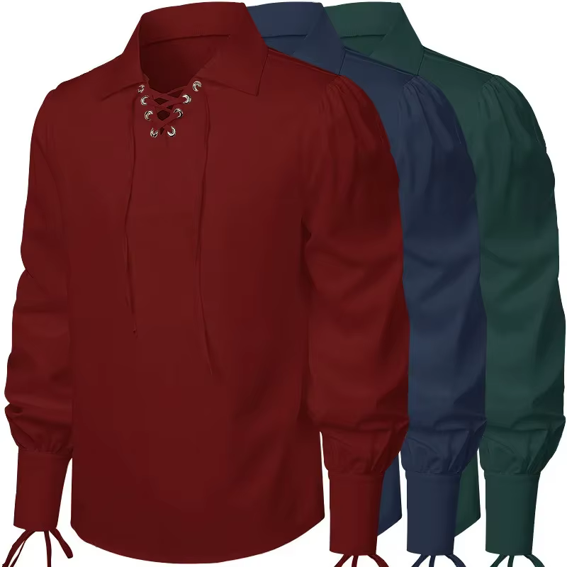 Chemise rétro médiévale à manches longues pour hommes et femmes