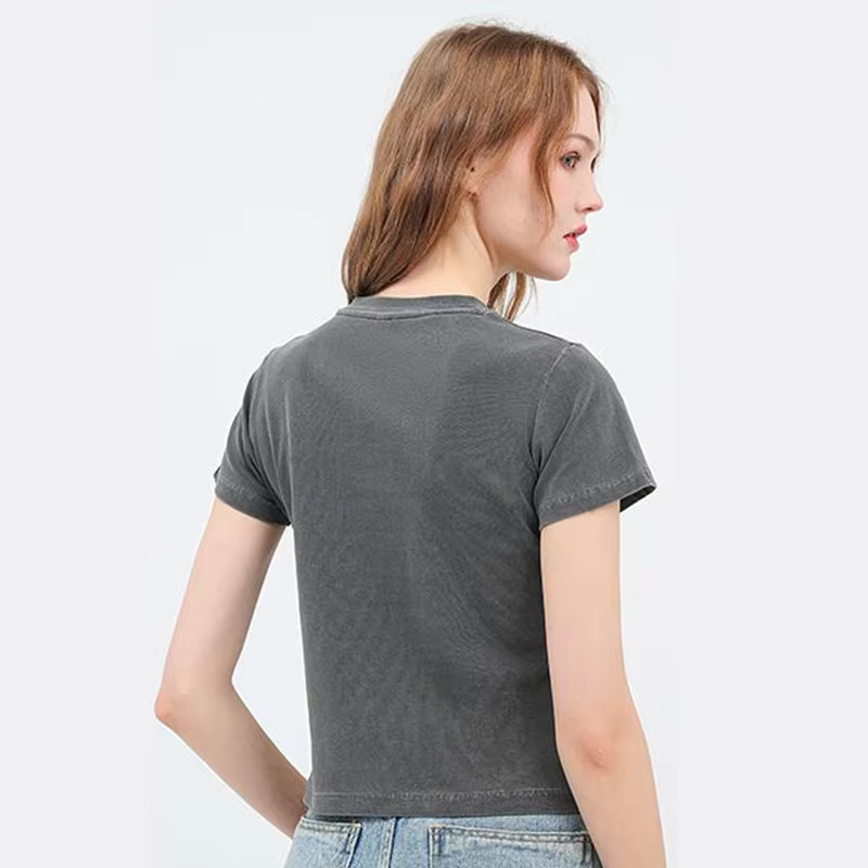 Femmes bricolage LOGO personnalisé 240GSM couleur unie mince lavé T-Shirt doux coton
