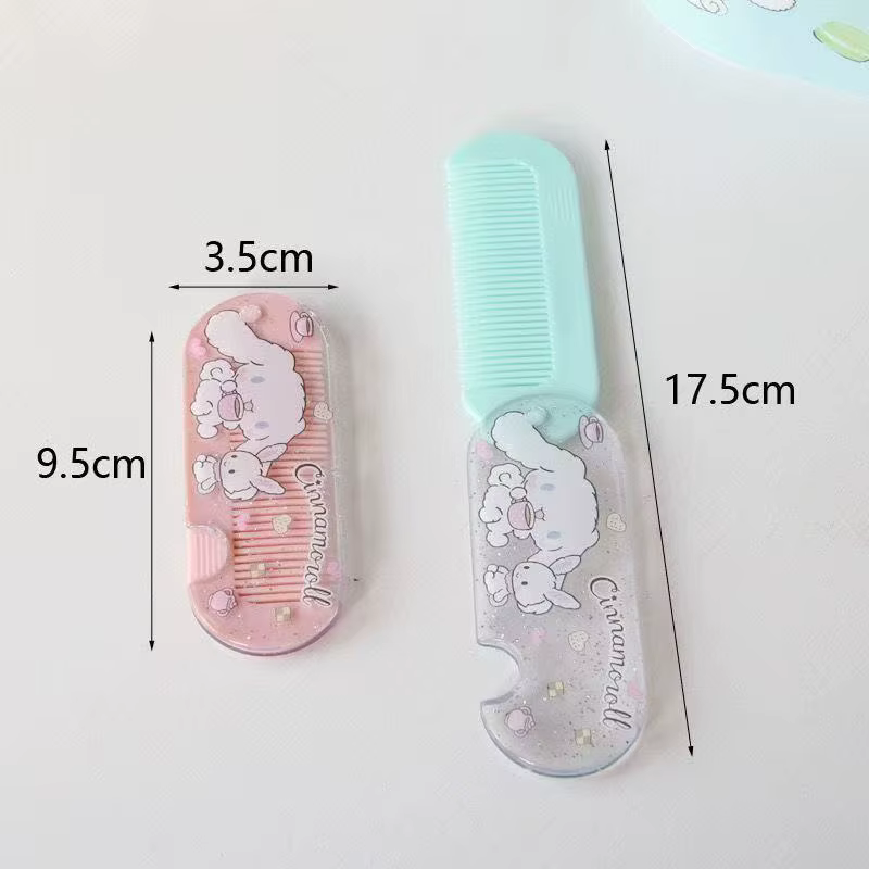 Peigne pliant inspiré de Kuromi, brosse à cheveux compacte avec miroir, personnage d'anime Kawaii, démêlant, pour femmes, cadeau de voyage, vente en gros