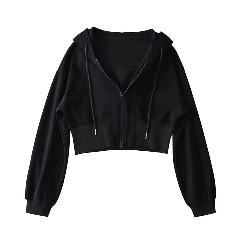 Sweat-shirt court à capuche double fermeture éclair pour femme