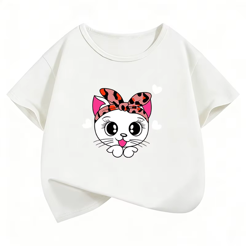 T-shirts décontractés pour enfants avec motif chat