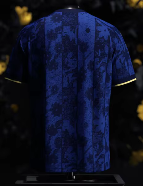 T-shirt de football vintage à imprimé floral bleu foncé